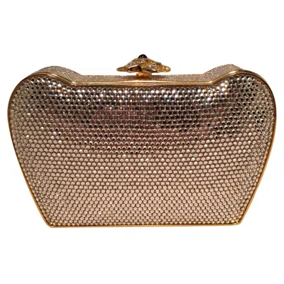 Pre-owned Judith Leiber Clear Swarovski Crystal Flower Top Minaudiere Evening Bag Clutch In Brown