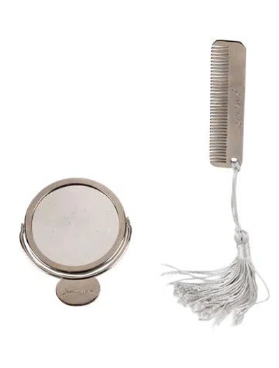 Pre-owned Judith Leiber Comb And Compact Mirror Set In Silver
