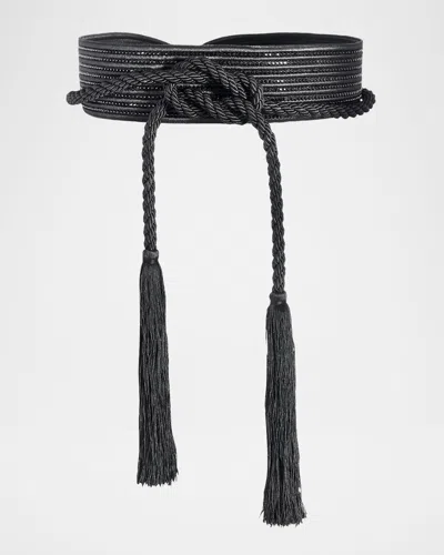 Judith Leiber Corded Wrap Crystal Belt In Silver Jet