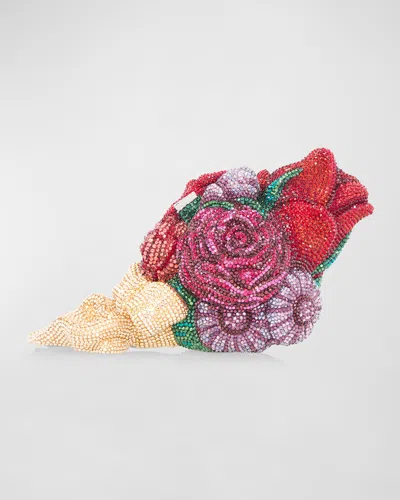 Judith Leiber Corsage Roses Clutch Bag With Chain Strap In Silver Siam Multi