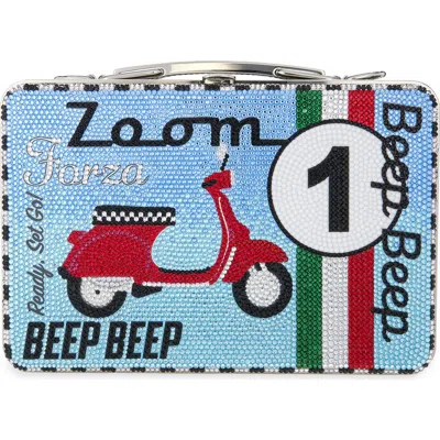 Judith Leiber Couture Beep Beep Crystal Embellished Lunch Box Clutch In Blue