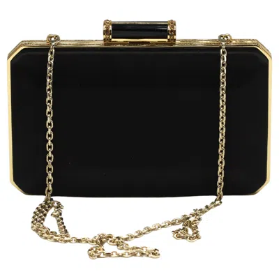 Pre-owned Judith Leiber Couture Black Satin Box Clutch With Gold Trim And Push-lock Closur
