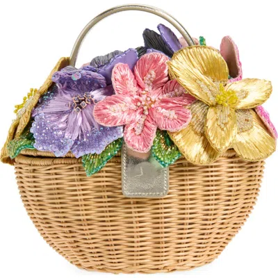 Judith Leiber Couture Dorothy Basket Flower Bouquet Woven Rattan Top Handle Bag In Multi