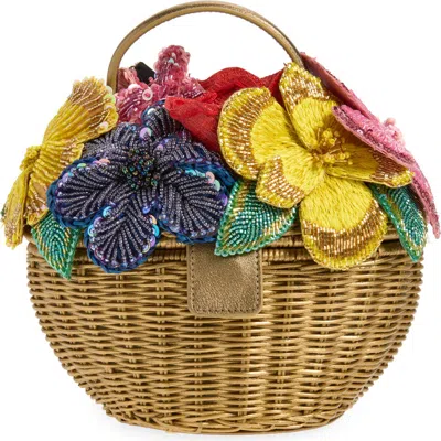 Judith Leiber Couture Dorothy Basket Flower Bouquet Woven Rattan Top Handle Bag In Brown