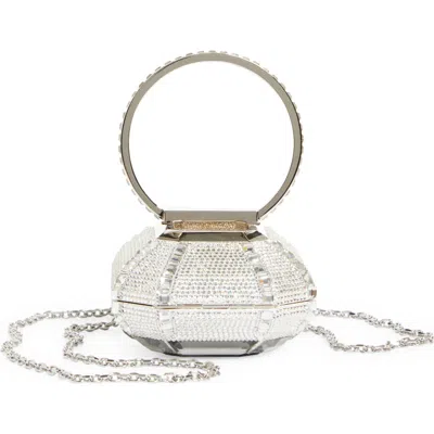 Judith Leiber Couture Emerald Cut Ring Minaudière In Silver Rhinestone Multi
