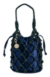 Judith Leiber Couture Sparkle Net Pouch Bag In Champagne Dark Indigo