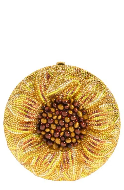 Judith Leiber Crystal Sunflower Soleil Clutch Bag In Yellow