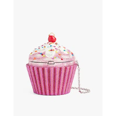 Judith Leiber Cherry Cupcake Crystal Clutch In Silver Fuchsia Multi