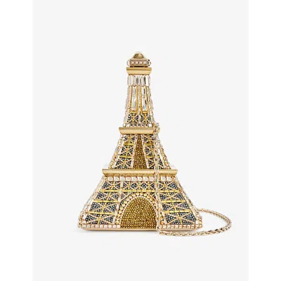 Judith Leiber Eiffel Tower Crystal-embellished Brass Clutch Bag In Champagne Aurum Multi