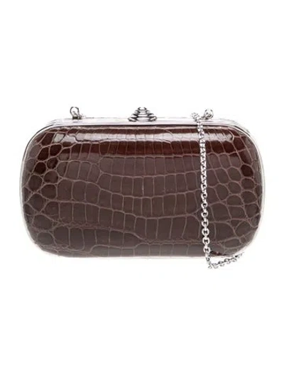 Pre-owned Judith Leiber Crocodile Clutch In Grey