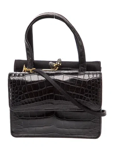 Pre-owned Judith Leiber Crocodile Top Handle Bag In Black