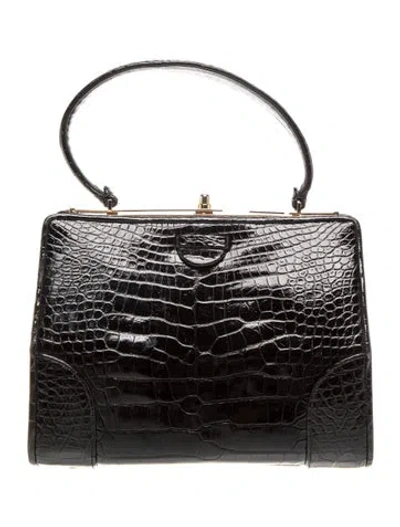 Pre-owned Judith Leiber Crocodile Top Handle Bag In Black