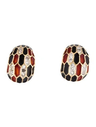 Pre-owned Judith Leiber Crystal & Enamel Clip-on Earrings In Multi