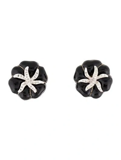 Pre-owned Judith Leiber Crystal & Enamel Clip-on Earrings In Multi