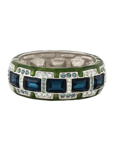 Pre-owned Judith Leiber Crystal & Enamel Hinged Cuff Bracelet, 6.75" In Blue/clear/green