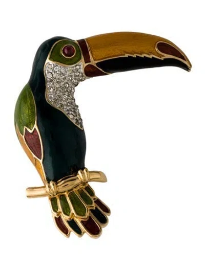Pre-owned Judith Leiber Crystal & Enamel Toucan Brooch Pin In Multi