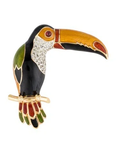 Pre-owned Judith Leiber Crystal & Enamel Toucan Brooch Pin In Multi