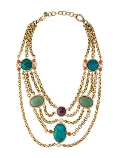 Pre-owned Judith Leiber Crystal & Resin "sheba" Collar Necklace, 17.5" In Blue/green/pink