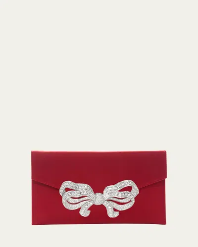 Judith Leiber Crystal Bow Satin Envelope Clutch Bag