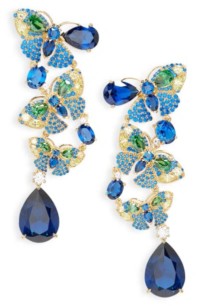 Judith Leiber Crystal Butterfly Chandelier Earrings In Blue Multi