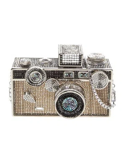Pre-owned Judith Leiber Crystal Click Camera Crystal In Black