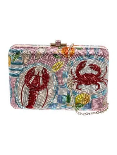 Pre-owned Judith Leiber Crystal Couture Slim Slide Amalfi Clutch Mini In Silver