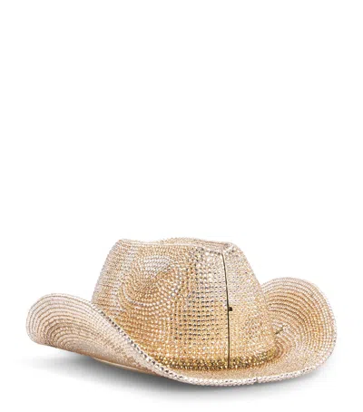 Judith Leiber Crystal Cowboy Hat Cheyenne Clutch Bag In Gold