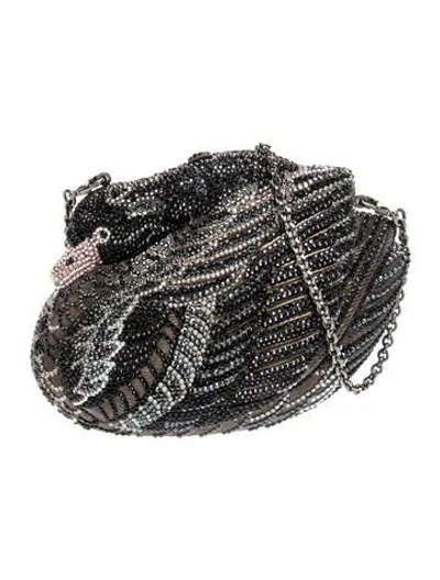 Pre-owned Judith Leiber Crystal Crystal Swan Minaudiere In Black