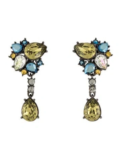 Pre-owned Judith Leiber Crystal 'elise' Cluster Drop Clip-on Earrings