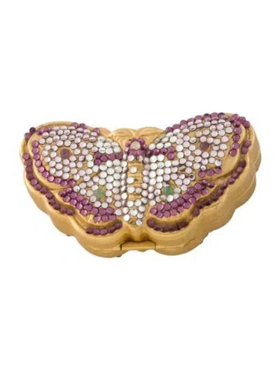 Pre-owned Judith Leiber Crystal Embellished Butterfly Pill Box
