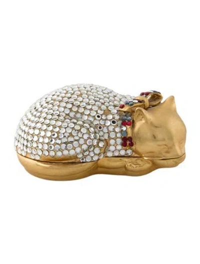 Pre-owned Judith Leiber Crystal Embellished Cat Pill Box