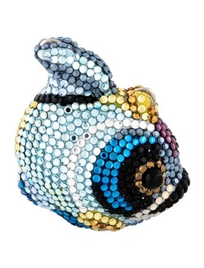 Pre-owned Judith Leiber Crystal Embellished Fish Pill Box In Blue