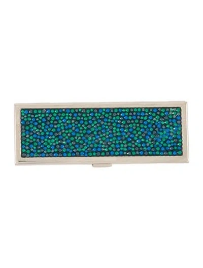 Pre-owned Judith Leiber Crystal Embellished Folding Mirror In Silver