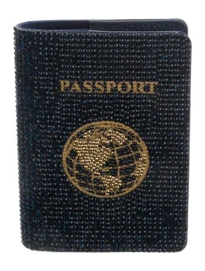 Pre-owned Judith Leiber Crystal Embellished Passport Holder In Blue