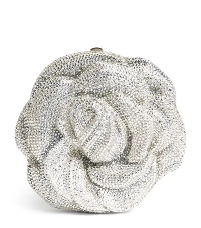 Judith Leiber Crystal-embellished Rose Clutch Bag In Silver