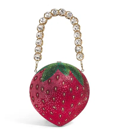 JUDITH LEIBER CRYSTAL-EMBELLISHED STRAWBERRY CLUTCH BAG