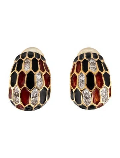 Pre-owned Judith Leiber Crystal, Enamel & Resin Clip-on Earrings In Multi