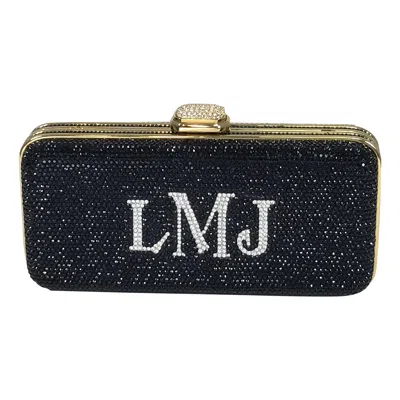 Pre-owned Judith Leiber Crystal Encrusted Monogram Evening Clutch In Black