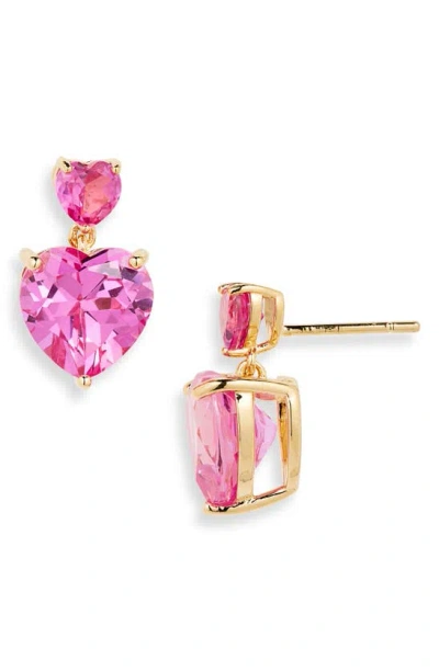 Judith Leiber Crystal Heart Drop Earrings In Pink