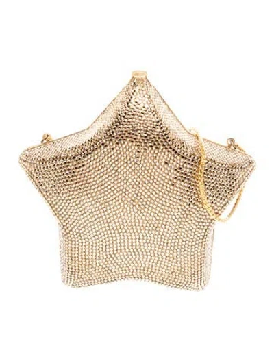 Pre-owned Judith Leiber Crystal Hollywood Star In Gold