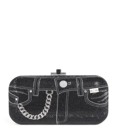 Judith Leiber Crystal Jeans Long Slide Clutch Bag In Black