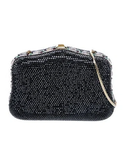 Pre-owned Judith Leiber Crystal Minaudière In Black