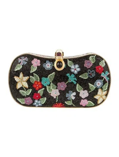 Pre-owned Judith Leiber Crystal Minaudière In Black
