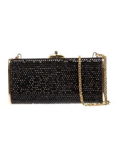 Pre-owned Judith Leiber Crystal Minaudière In Black