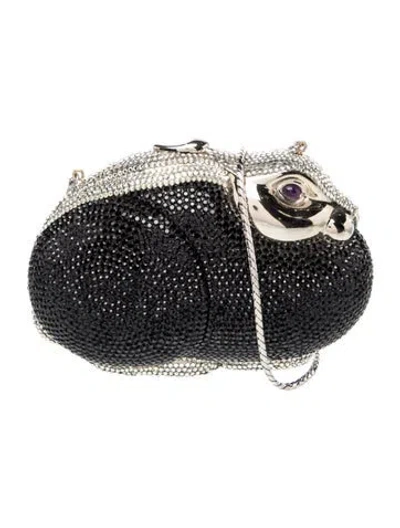 Pre-owned Judith Leiber Crystal Minaudière In Black