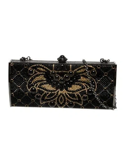Pre-owned Judith Leiber Crystal Minaudière In Black