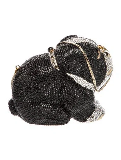 Pre-owned Judith Leiber Crystal Minaudière In Black
