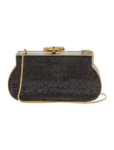 Pre-owned Judith Leiber Crystal Minaudière In Black