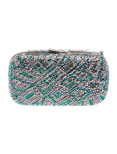 Pre-owned Judith Leiber Crystal Minaudière In Blue