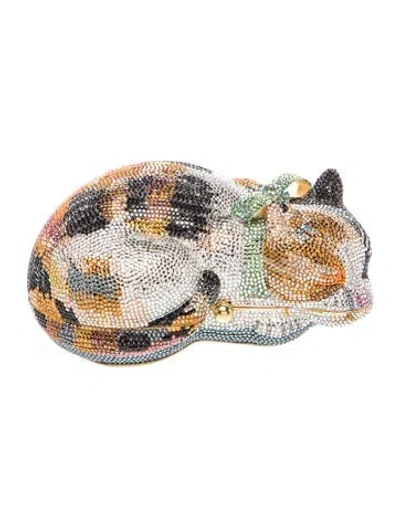 Pre-owned Judith Leiber Crystal Minaudière In Brown